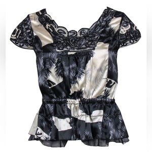 Leifsdottir $129 MSRP Satin Cap Sleeve Blouse W/ Eyelet Trim